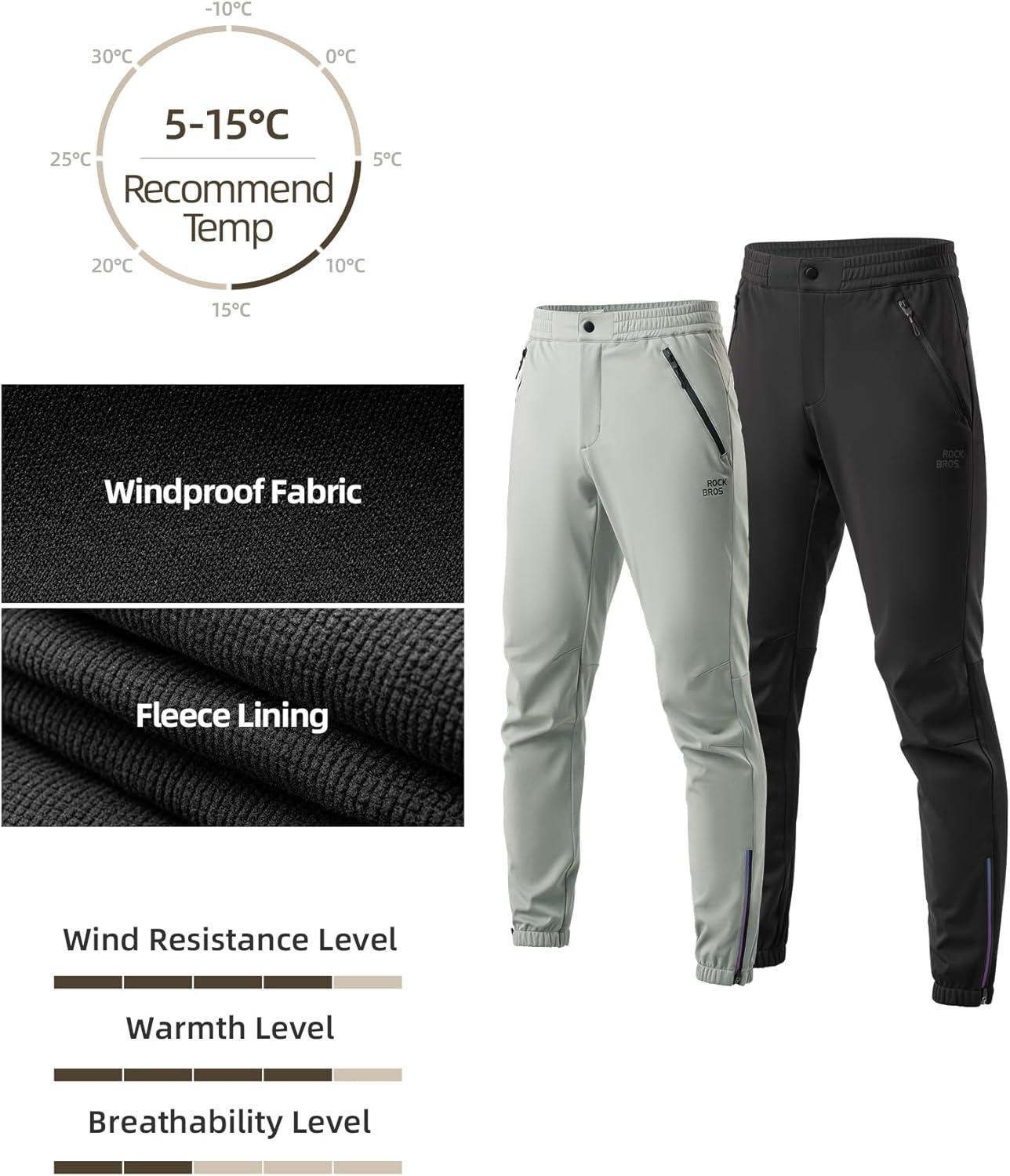 imageROCKBROS Winter Cycling Pants for Men Thermal Fleece Lined Mountain Bike Pants Universal Fit Cycling Pants for Cold WeatherBlack