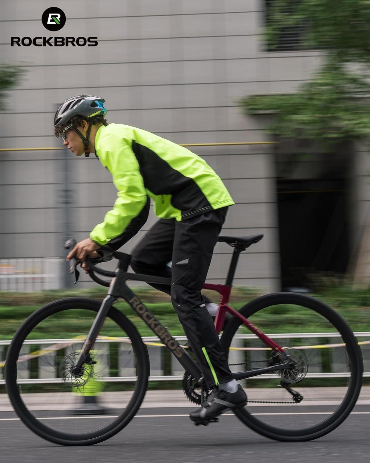 imageROCKBROS Winter Cycling Pants for Men Thermal Running Tights Cycling Tights Windproof Bike Pants Outdoor Hiking Gear