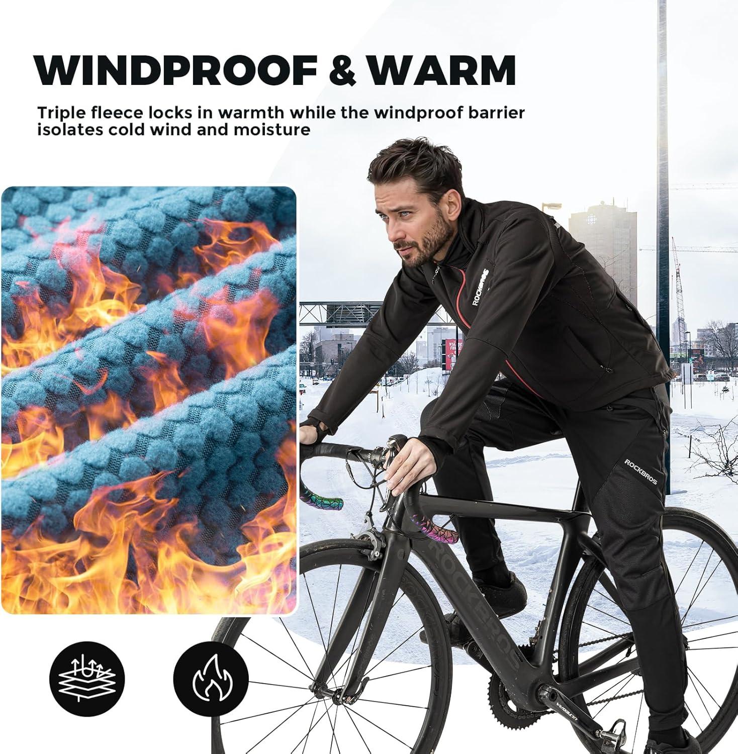 imageROCKBROS Winter Cycling Pants for Men Thermal Windproof Mountain Bike PantsBlack