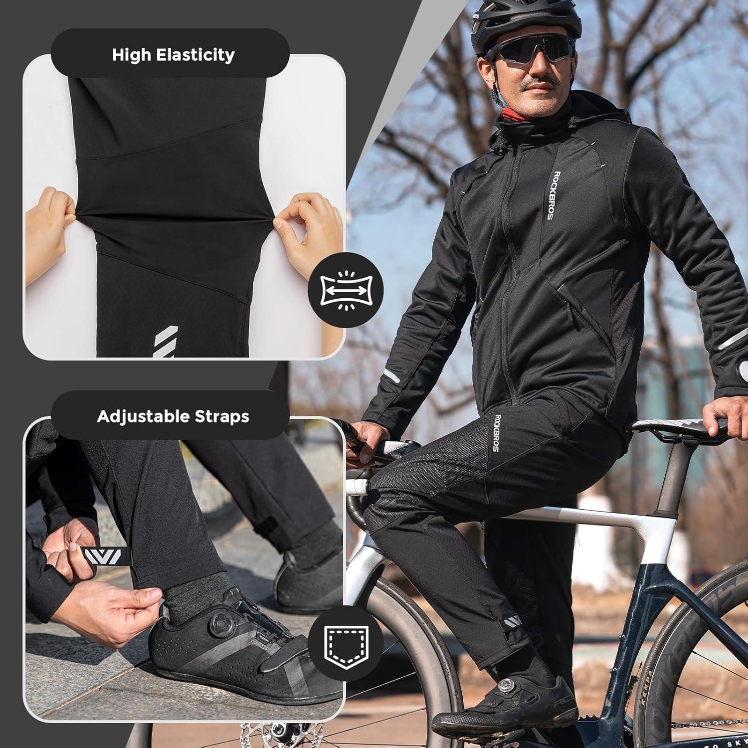 imageROCKBROS Winter Cycling Pants for Men Thermal Windproof Mountain Bike PantsBlack