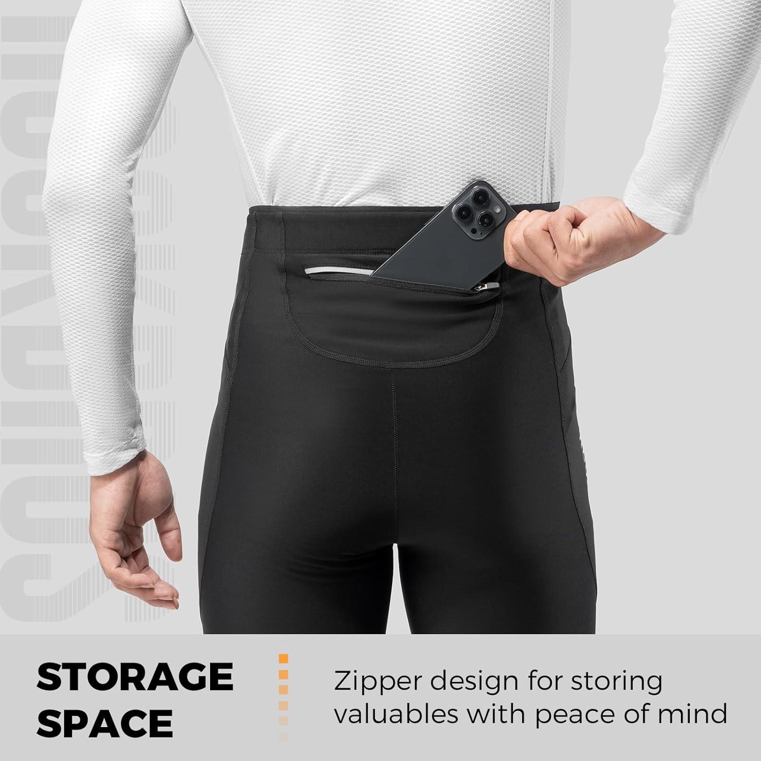 imageROCKBROS Winter Cycling PantsThermal Bike Pants for Men 3 Pockets Mountain Bike Pant Fleece Compression Leggings