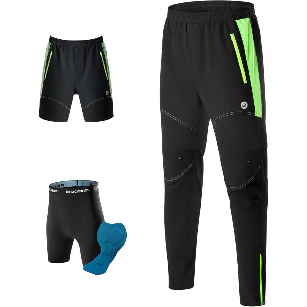 imageROCKBROS Mens Cycling Pants Detachable Shorts 3 in 1 Mountain Bike Hiking Gear Windproof Fleece Lined Running Ski Black