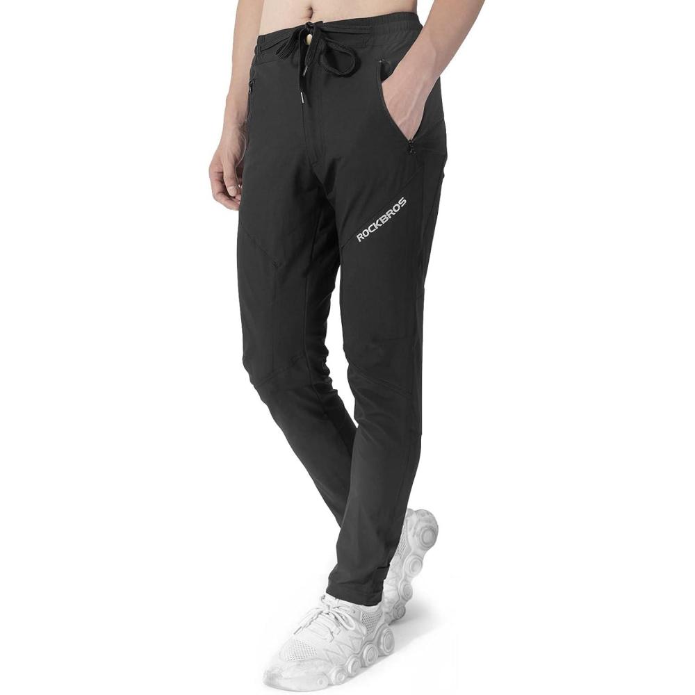 imageROCKBROS Mens Cycling Pants Mountain Bike Pants QuickDry Biking Pants for Running Hiking Outdoor SportsBlack