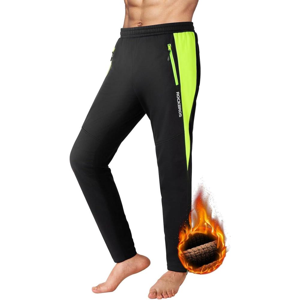 imageROCKBROS Winter Cycling Pants Windproof Warm Bike Pants for Men Cold Weather Cycling Pants Fleece Lined Outdoor Hiking PantsBlack