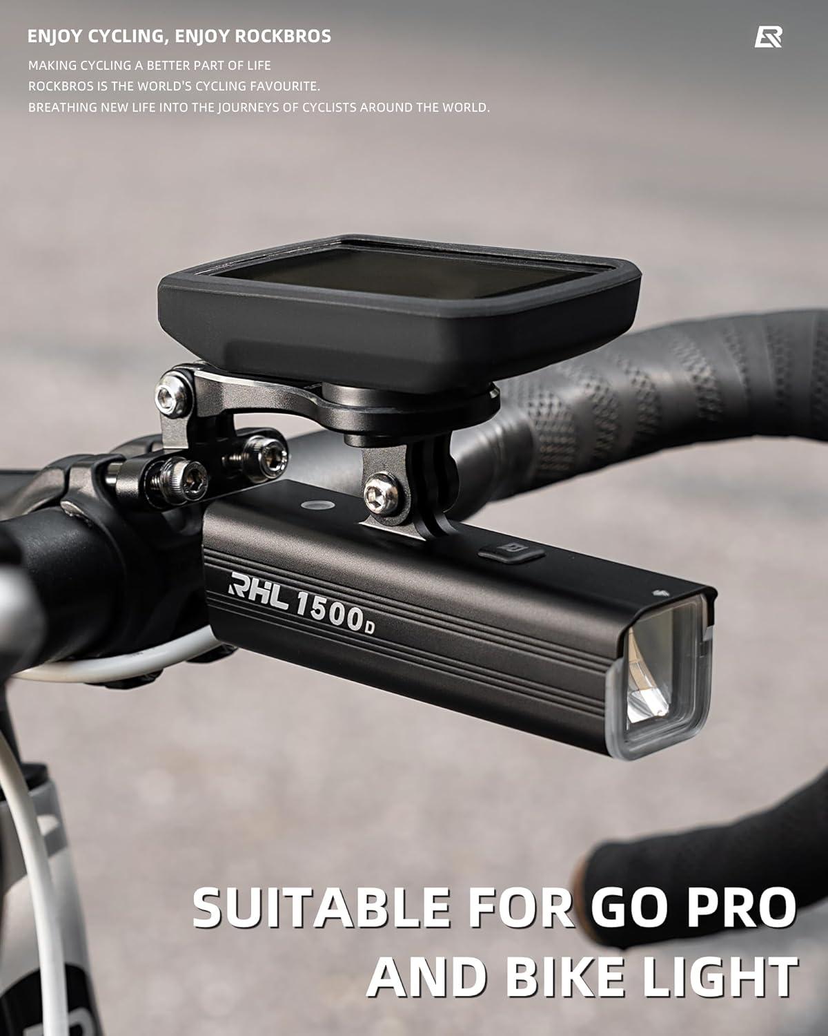 imageROCKBROS Bike Computer Mount Adjustable OutFront Bicycle Computer Mount Aluminum Integrated Cycling Computer Mount Compatible with Garmin Bryton Go Pro for Handlebar Clamp Diameter up to 4 cmMini mount