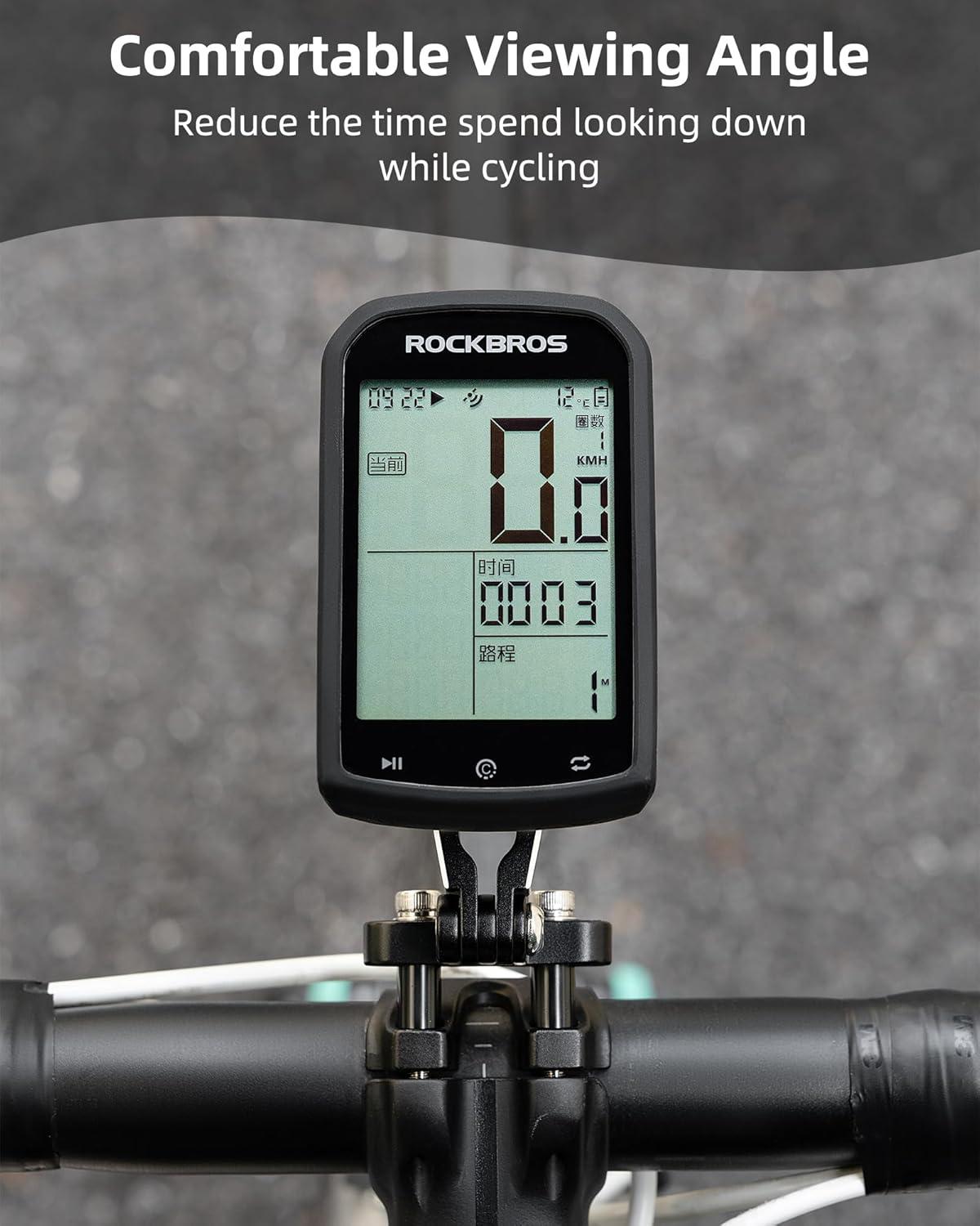 imageROCKBROS Bike Computer Mount Adjustable OutFront Bicycle Computer Mount Aluminum Integrated Cycling Computer Mount Compatible with Garmin Bryton Go Pro for Handlebar Clamp Diameter up to 4 cmMini mount