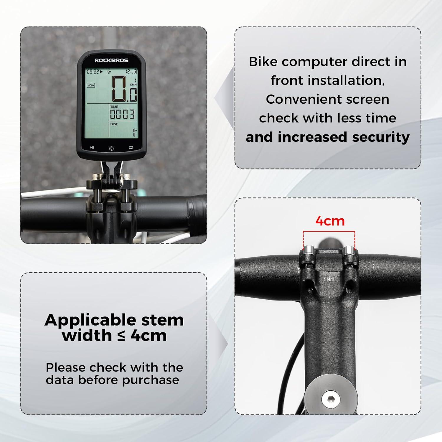 imageROCKBROS Bike Computer Mount Adjustable OutFront Bicycle Computer Mount Aluminum Integrated Cycling Computer Mount Compatible with Garmin Bryton Go Pro for Handlebar Clamp Diameter up to 4 cmBasic mount