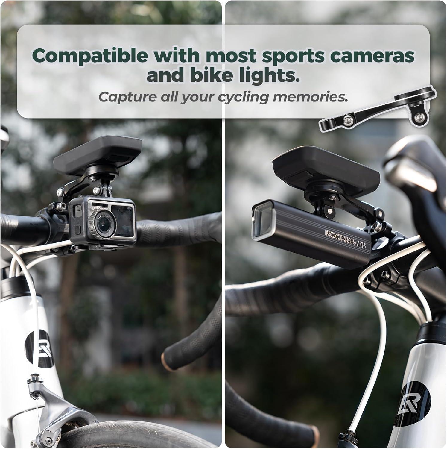 imageROCKBROS Bike Computer Mount Adjustable OutFront Bicycle Computer Mount Aluminum Integrated Cycling Computer Mount Compatible with Garmin Bryton Go Pro for Handlebar Clamp Diameter up to 4 cmBasic mount