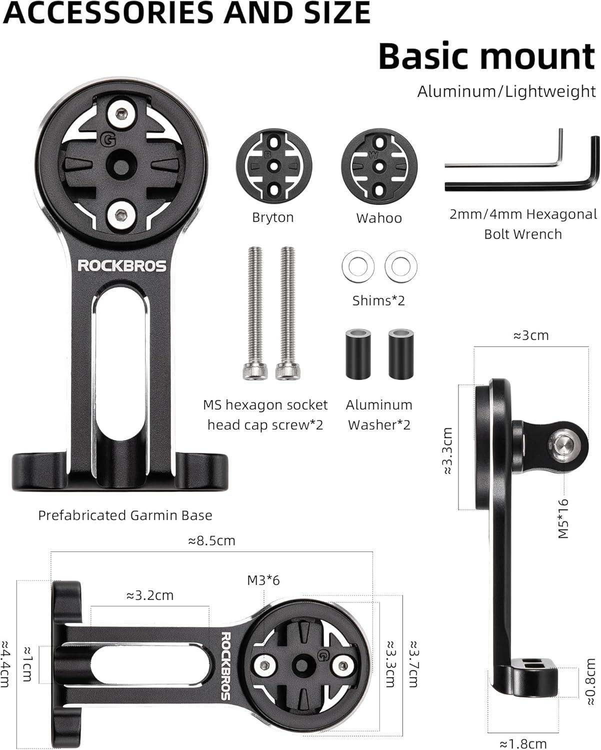 imageROCKBROS Bike Computer Mount Adjustable OutFront Bicycle Computer Mount Aluminum Integrated Cycling Computer Mount Compatible with Garmin Bryton Go Pro for Handlebar Clamp Diameter up to 4 cmBasic mount