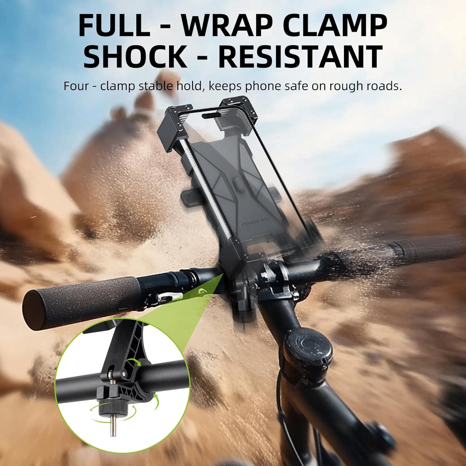 imageROCKBROS Bike Phone Mount HolderMotorcycle Phone Mount Phone Holder for Bike Motorcycle EBike Cell Phone Clamp for iPhone 16 15 Pro Max 1413 Galaxy S10 and More 4572Black