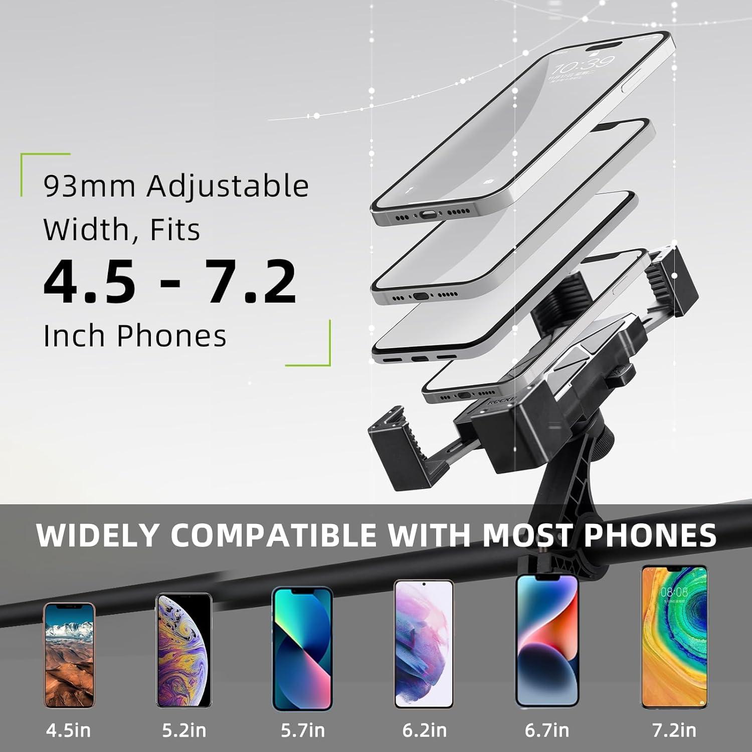 imageROCKBROS Bike Phone Mount HolderMotorcycle Phone Mount Phone Holder for Bike Motorcycle EBike Cell Phone Clamp for iPhone 16 15 Pro Max 1413 Galaxy S10 and More 4572Black
