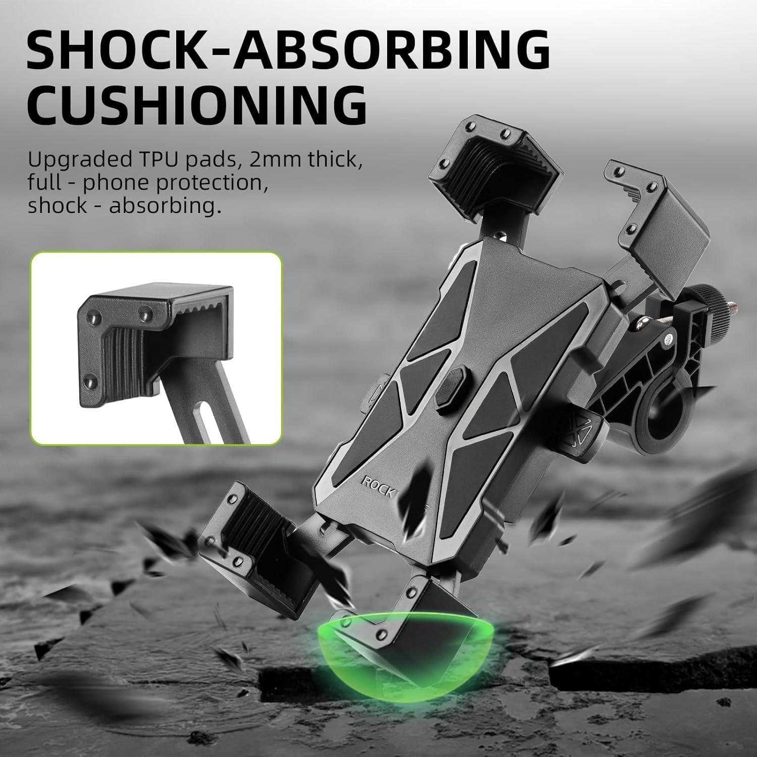 imageROCKBROS Bike Phone Mount HolderMotorcycle Phone Mount Phone Holder for Bike Motorcycle EBike Cell Phone Clamp for iPhone 16 15 Pro Max 1413 Galaxy S10 and More 4572Green