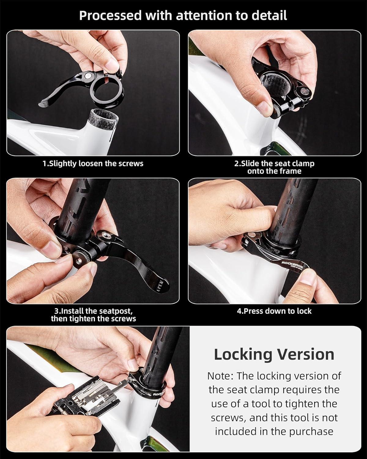 imageROCKBROS Bike Seat Post Clamp 318349mm Aluminum Tube Quick Release for 272286mm304318mm Mountain Road Seat Tube ClipQuick Release 318mm