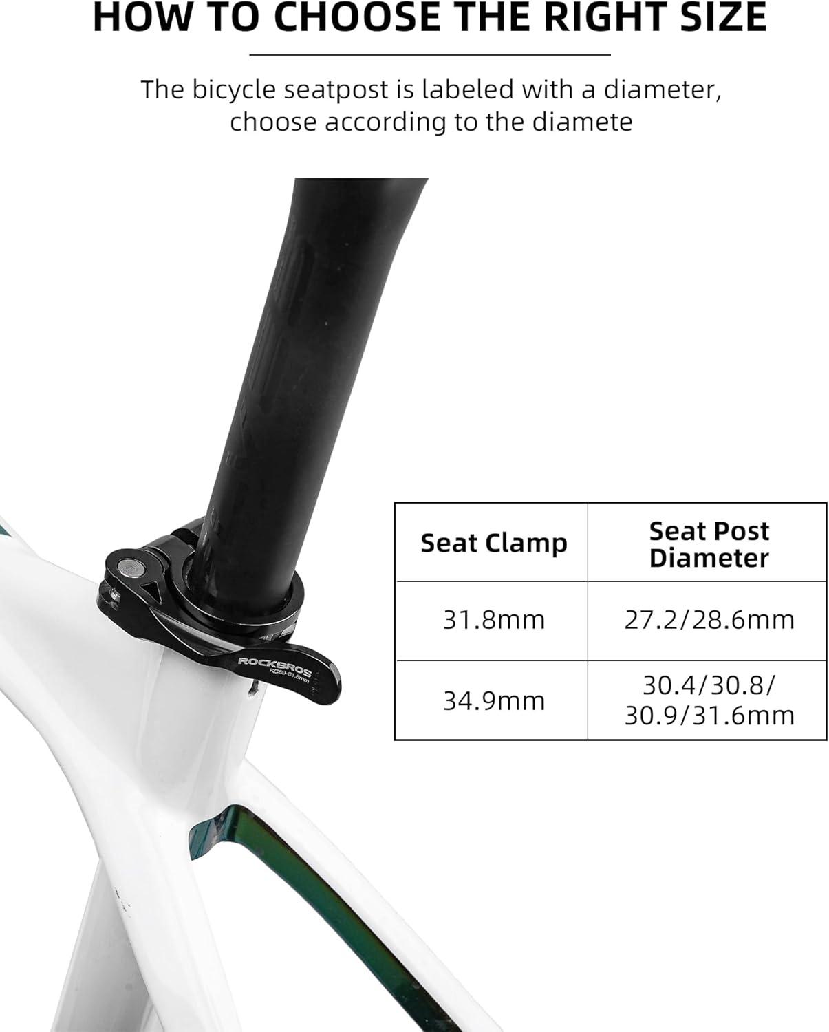 imageROCKBROS Bike Seat Post Clamp 318349mm Aluminum Tube Quick Release for 272286mm304318mm Mountain Road Seat Tube ClipQuick Release 349mm