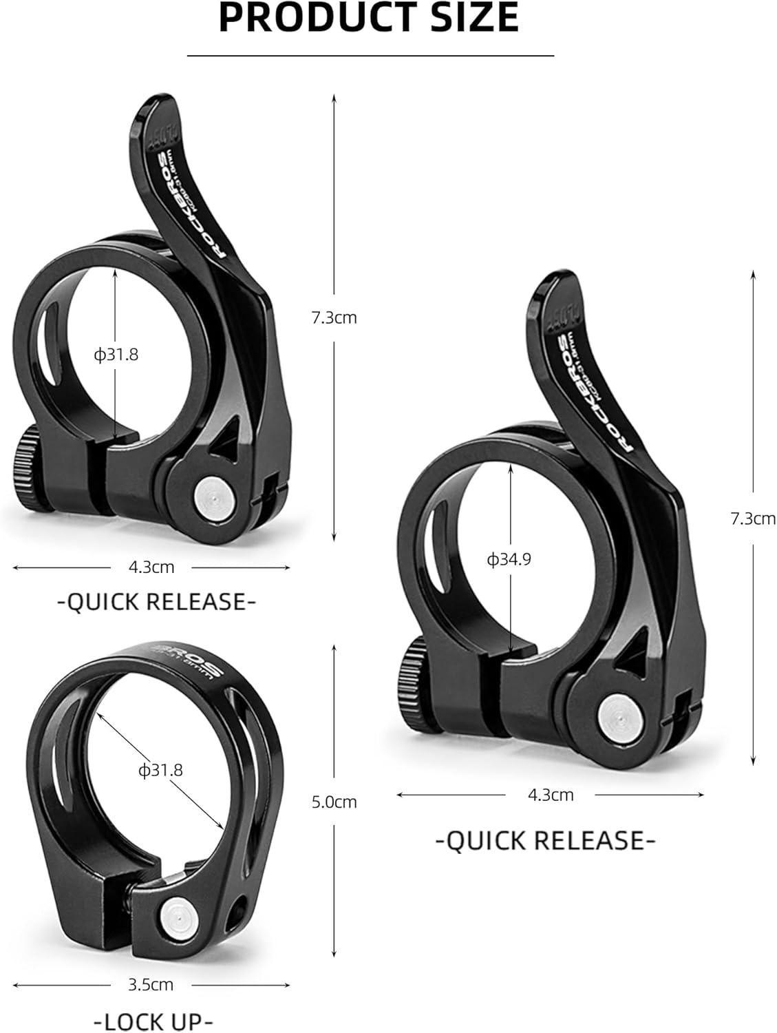 imageROCKBROS Bike Seat Post Clamp 318349mm Aluminum Tube Quick Release for 272286mm304318mm Mountain Road Seat Tube ClipQuick Release 349mm