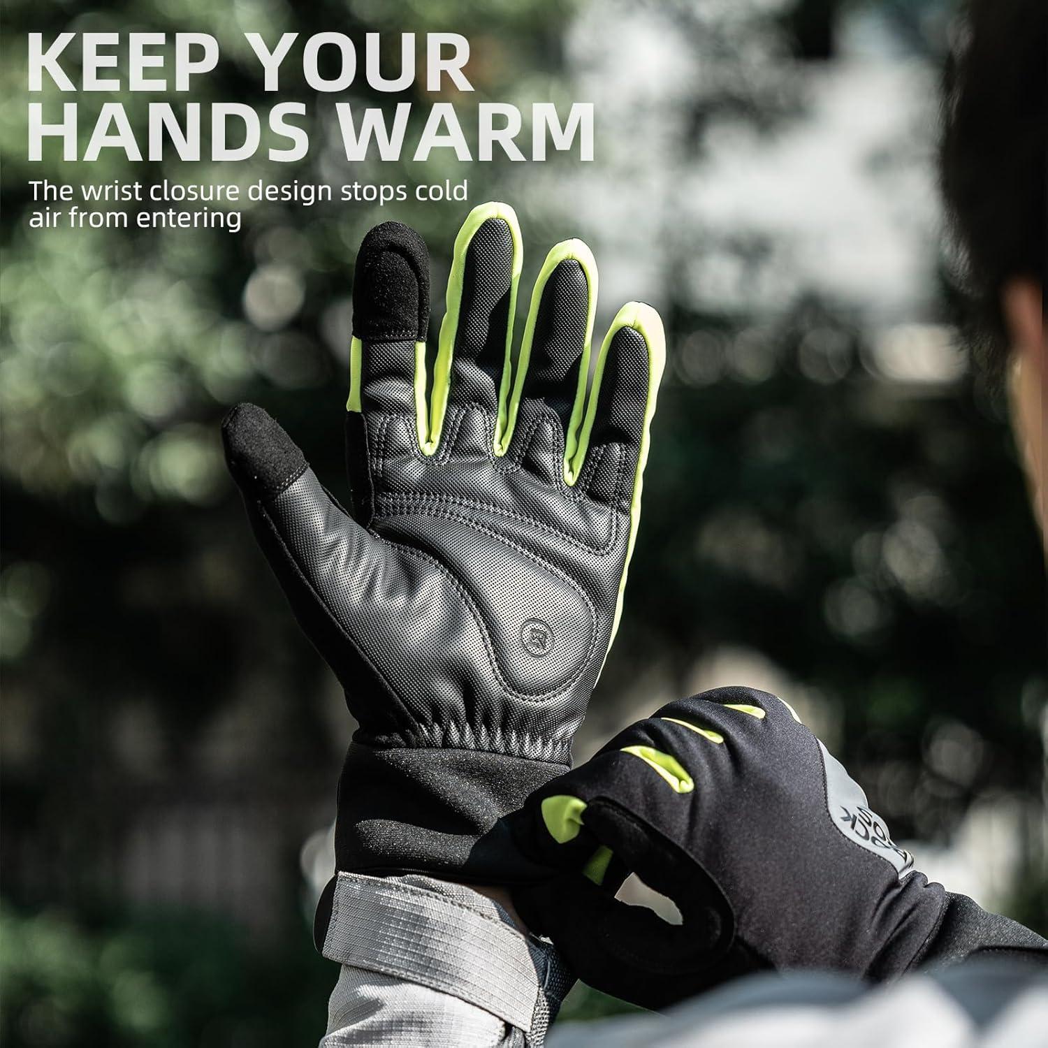 imageROCKBROS Cycling Gloves Windproof Winter Gloves for Men Women Padded Bike Gloves Thermal Gloves for Cycling Running Driving in Cold WeatherXLarge
