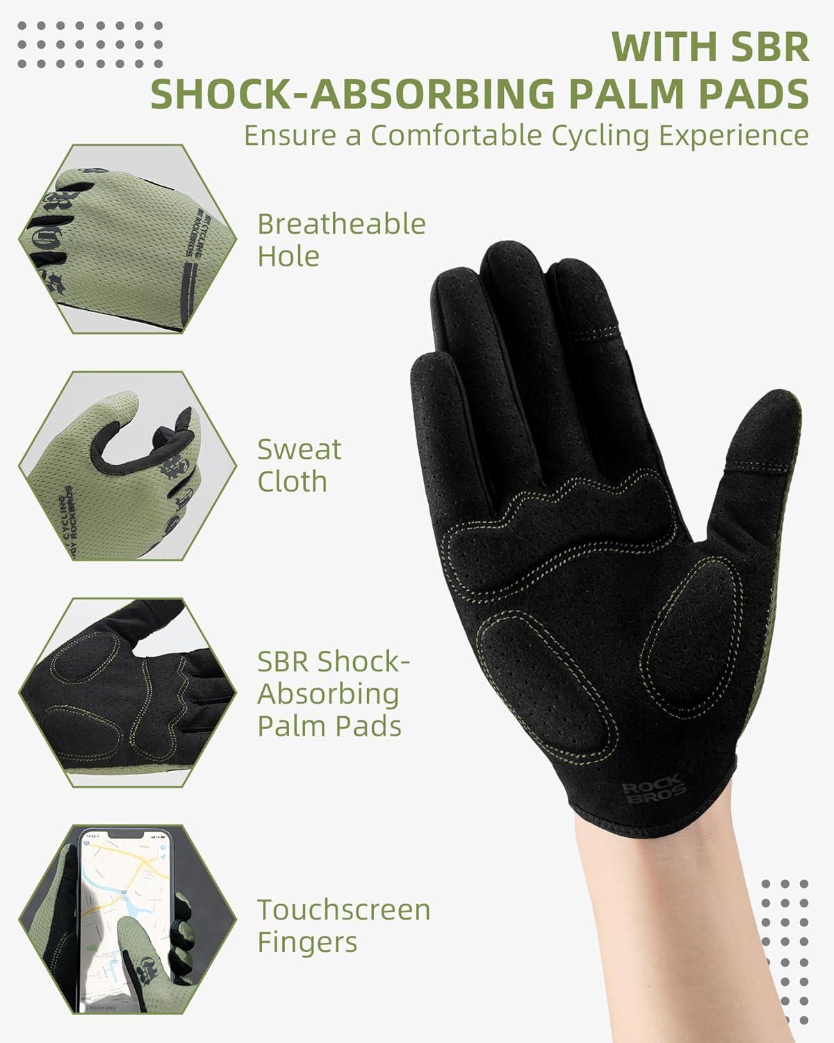 imageROCKBROS Cycling Gloves for Men Breathable Touchscreen Mountain Bike GlovesBlack Green