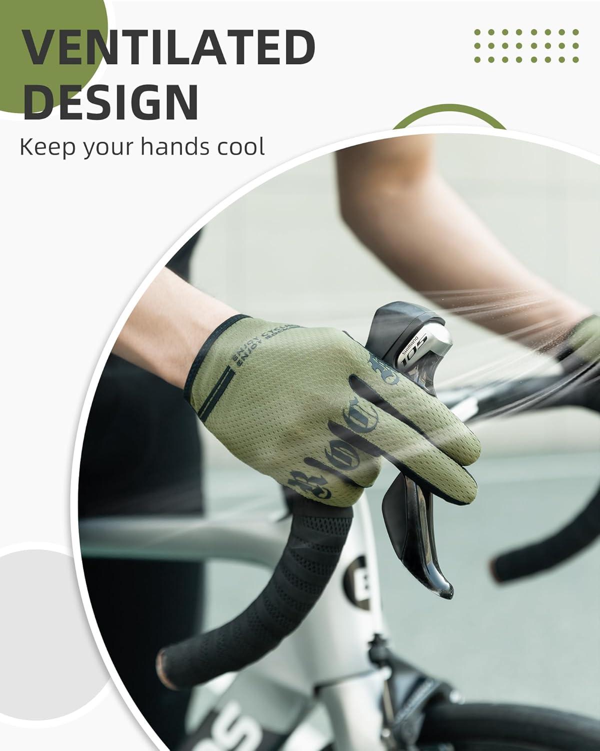 imageROCKBROS Cycling Gloves for Men Breathable Touchscreen Mountain Bike GlovesBlack Green