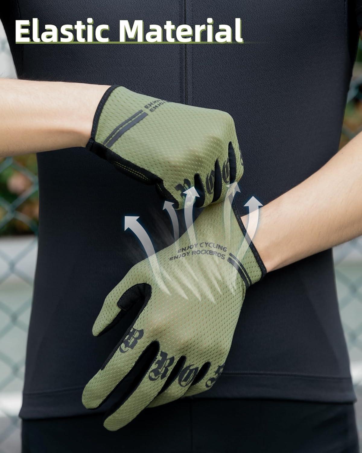 imageROCKBROS Cycling Gloves for Men Breathable Touchscreen Mountain Bike GlovesBlack Green