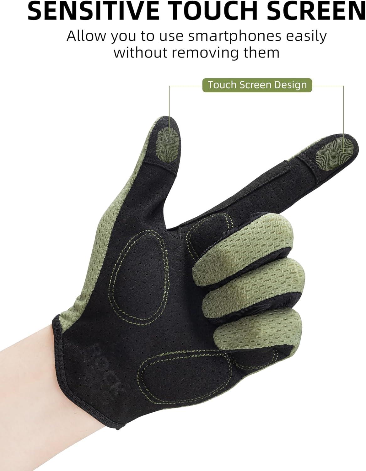 imageROCKBROS Cycling Gloves for Men Breathable Touchscreen Mountain Bike GlovesBlack Green