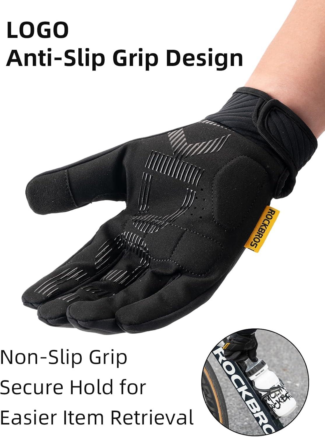 imageROCKBROS Cycling Gloves for Men Women Cold Weather Touchscreen Motorcycle Mountain Bike Gloves Full Finger Bike Gloves SBR Pad Biking Gloves for Men Bicycle GlovesUS XSAsian S