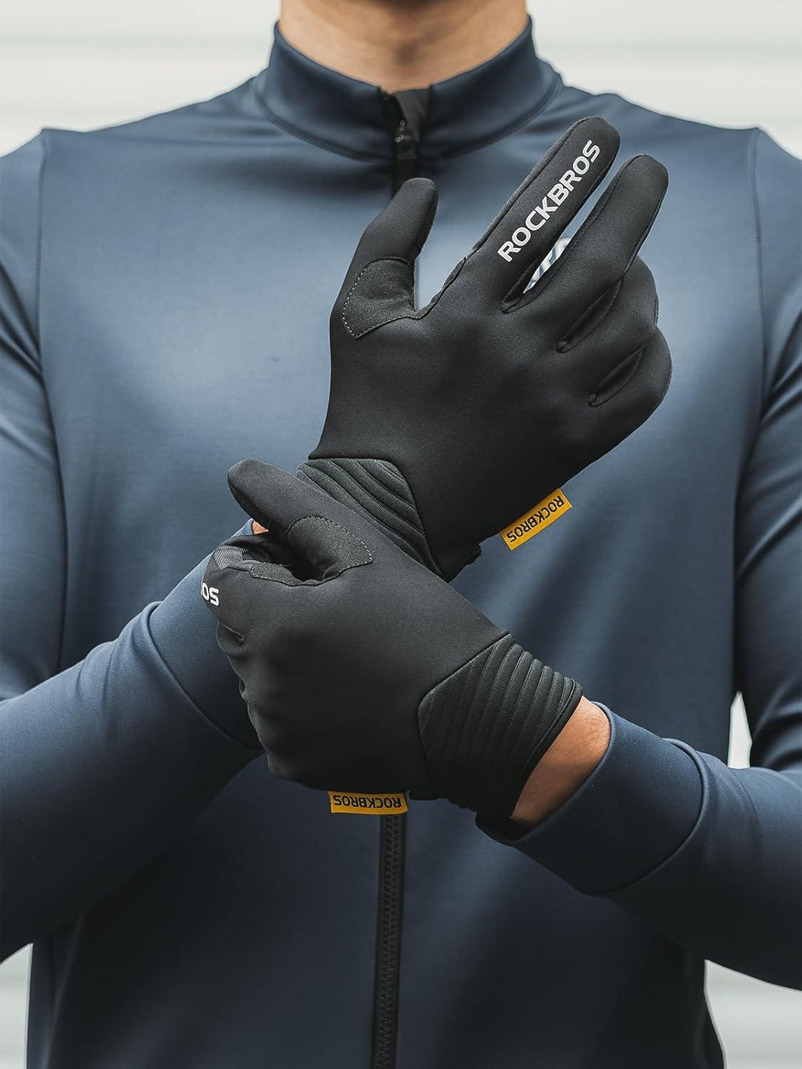 imageROCKBROS Cycling Gloves for Men Women Cold Weather Touchscreen Motorcycle Mountain Bike Gloves Full Finger Bike Gloves SBR Pad Biking Gloves for Men Bicycle GlovesUS XSAsian S