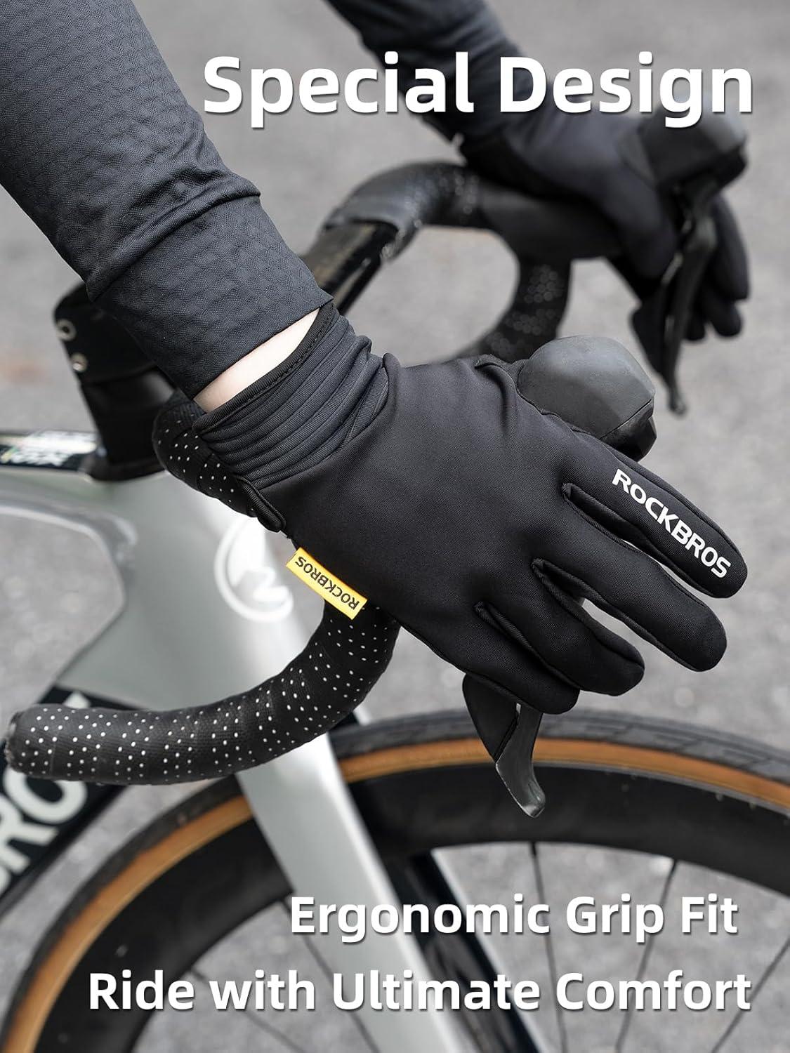 imageROCKBROS Cycling Gloves for Men Women Cold Weather Touchscreen Motorcycle Mountain Bike Gloves Full Finger Bike Gloves SBR Pad Biking Gloves for Men Bicycle GlovesUS XSAsian S