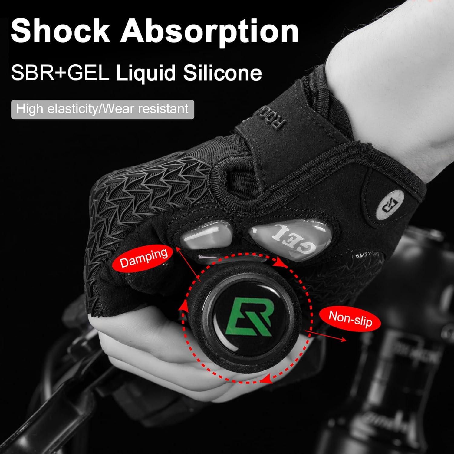 imageROCKBROS Cycling Gloves for Men Women with AntiSlip ShockAbsorbing Pad Fingerless Bike Gloves Light Weight Breathable Biking GlovesHalf Gray