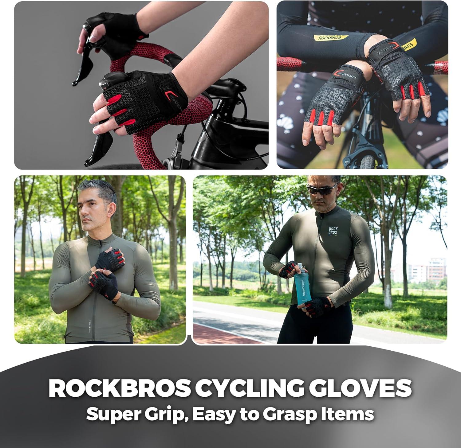 imageROCKBROS Cycling Gloves for Men Women with AntiSlip ShockAbsorbing Pad Fingerless Bike Gloves Light Weight Breathable Biking GlovesHalf Gray