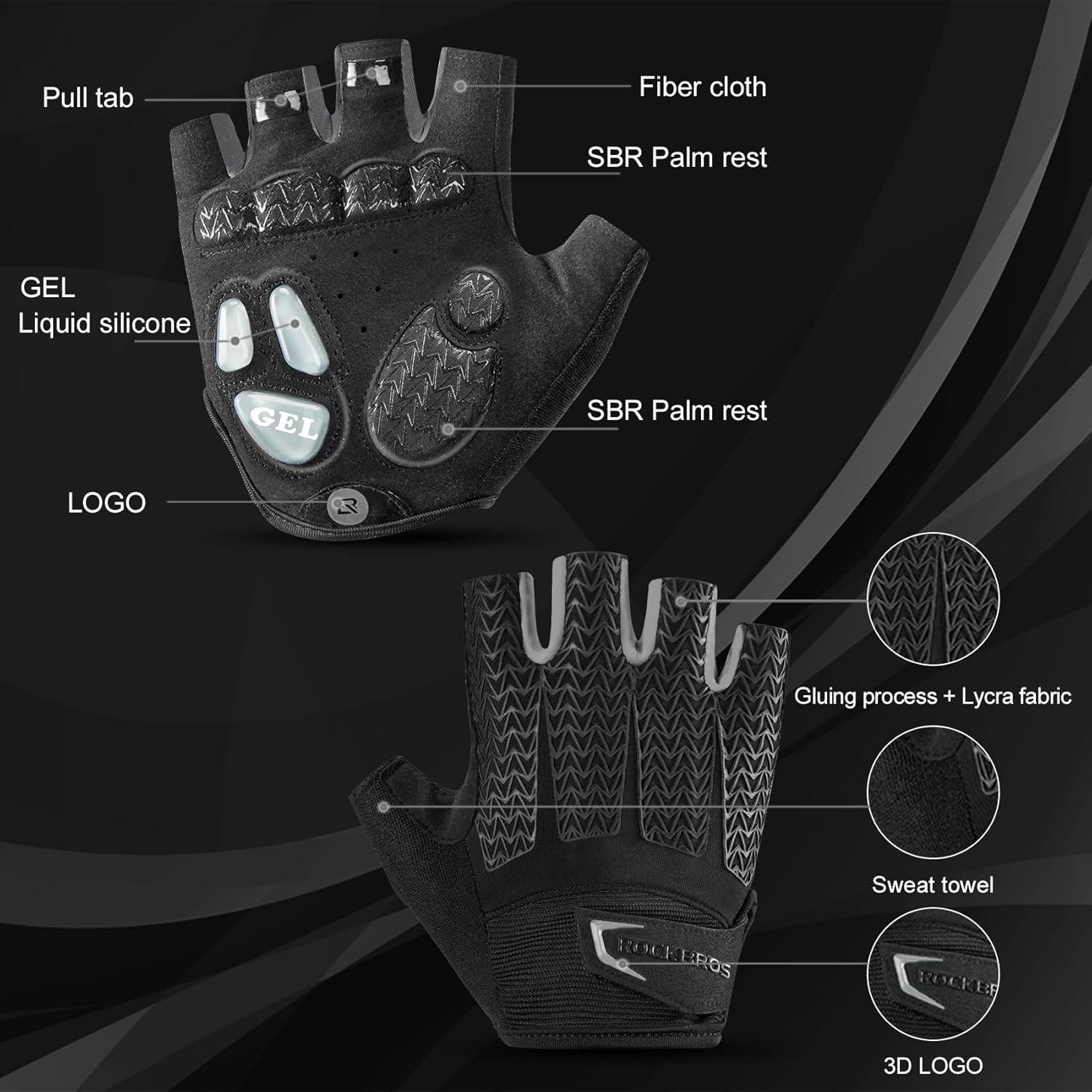 imageROCKBROS Cycling Gloves for Men Women with AntiSlip ShockAbsorbing Pad Fingerless Bike Gloves Light Weight Breathable Biking GlovesHalf Red
