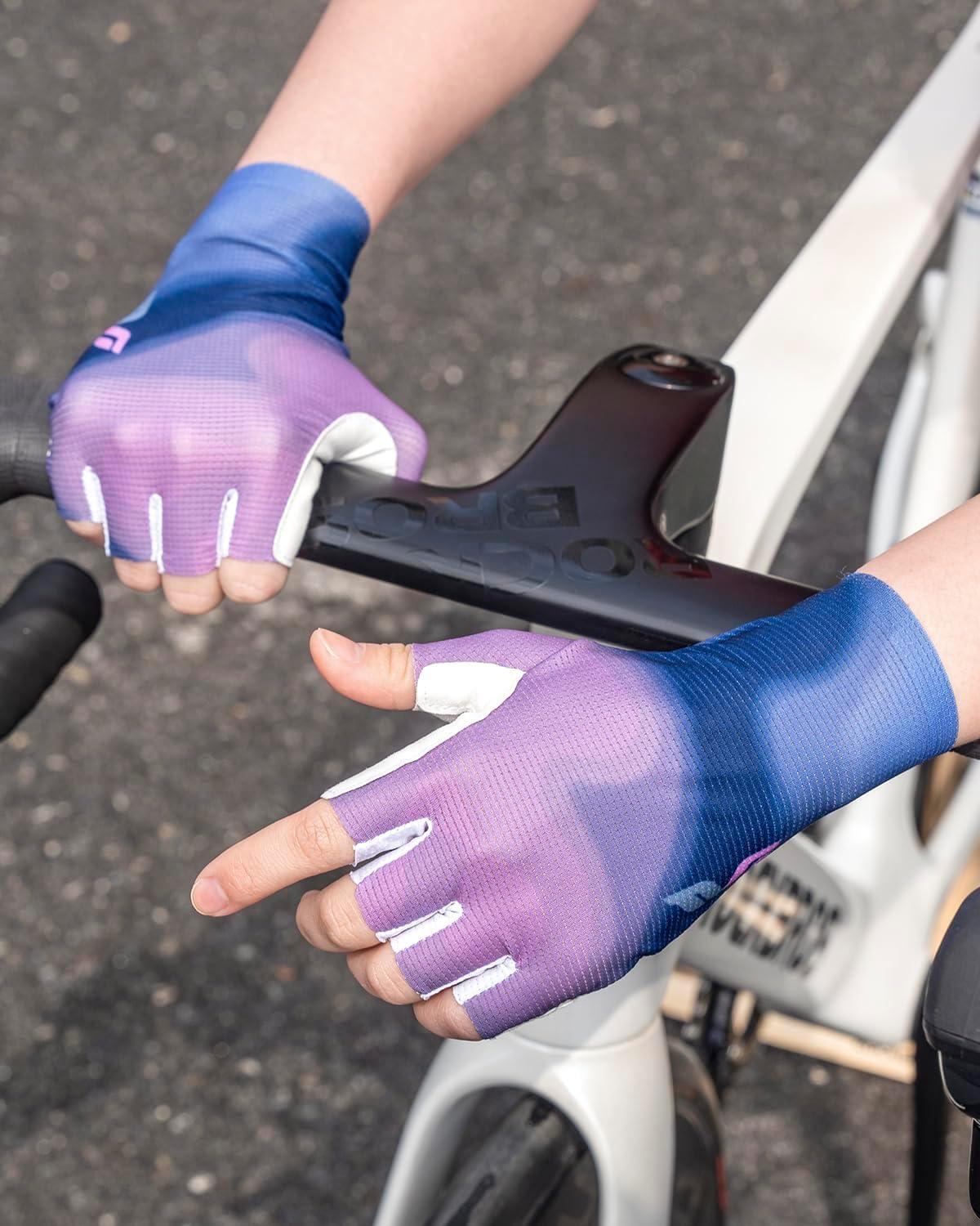 imageROCKBROS Cycling Gloves for Women Cycling Fingerless Mountain Bike Gloves Sun Gloves Breathable ShockAbsorbing NonSlippurple