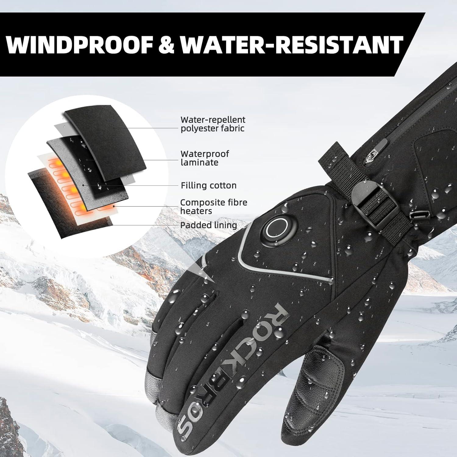 imageROCKBROS Heated Gloves for Men Women Rechargeable Battery Electric Heated Gloves Winter Heated Motorcycle Gloves Touchscreen for Cycling Skiing SnowboardingLarge