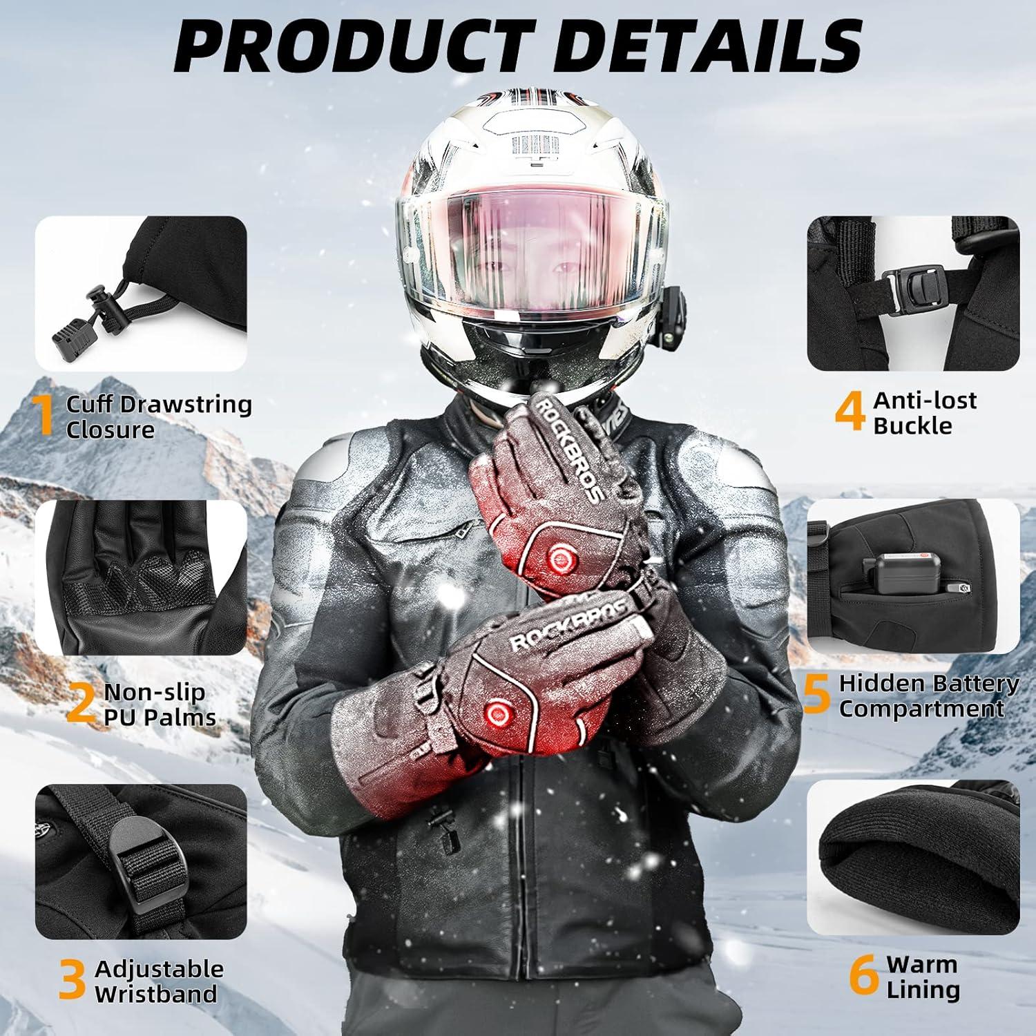 imageROCKBROS Heated Gloves for Men Women Rechargeable Battery Electric Heated Gloves Winter Heated Motorcycle Gloves Touchscreen for Cycling Skiing SnowboardingMedium