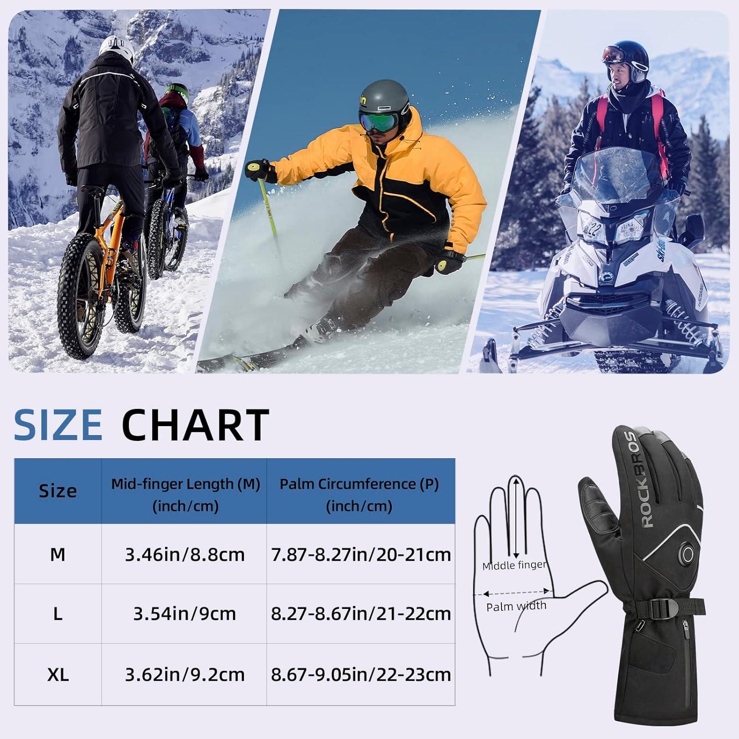 imageROCKBROS Heated Gloves for Men Women Rechargeable Battery Electric Heated Gloves Winter Heated Motorcycle Gloves Touchscreen for Cycling Skiing SnowboardingLarge