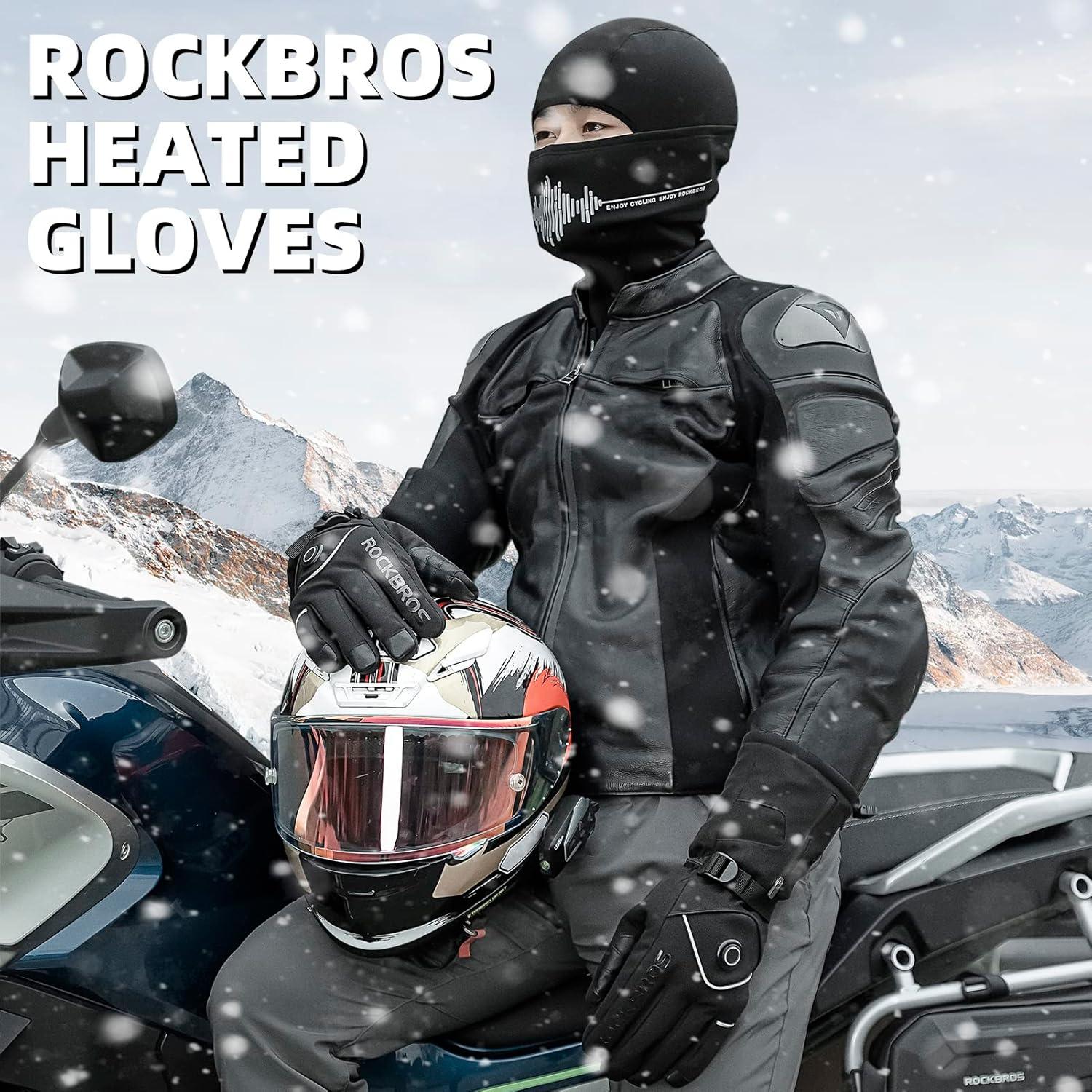 imageROCKBROS Heated Gloves for Men Women Rechargeable Battery Electric Heated Gloves Winter Heated Motorcycle Gloves Touchscreen for Cycling Skiing SnowboardingLarge