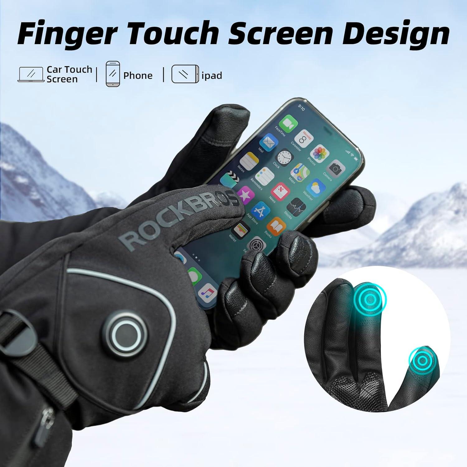 imageROCKBROS Heated Gloves for Men Women Rechargeable Battery Electric Heated Gloves Winter Heated Motorcycle Gloves Touchscreen for Cycling Skiing SnowboardingLarge