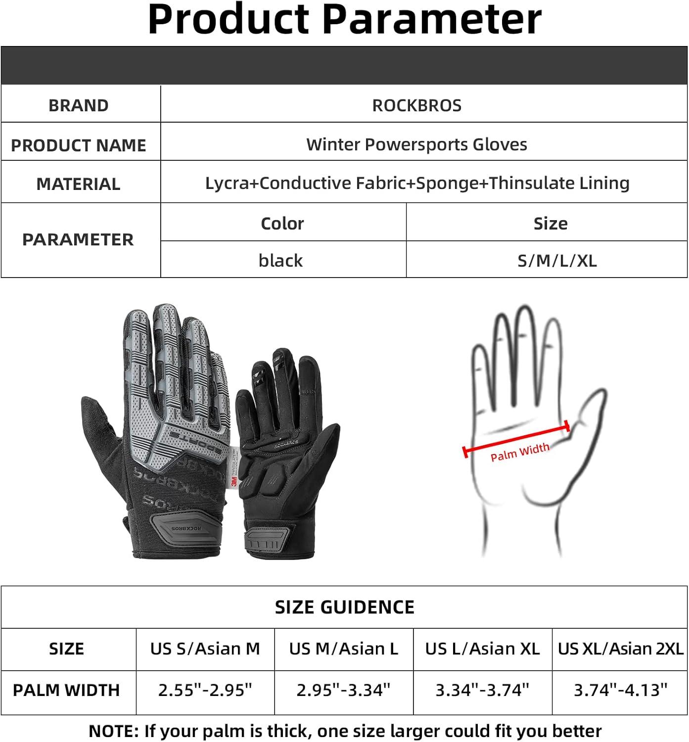 imageROCKBROS Motorcycle Gloves Mountain Bike Gloves Thermal Touchscreen for Men Women Full Finger Windproof with 6MM Gel Pad Palm Padding MTB Gloves for Dirt Bike Climbing RacingSkiingWork