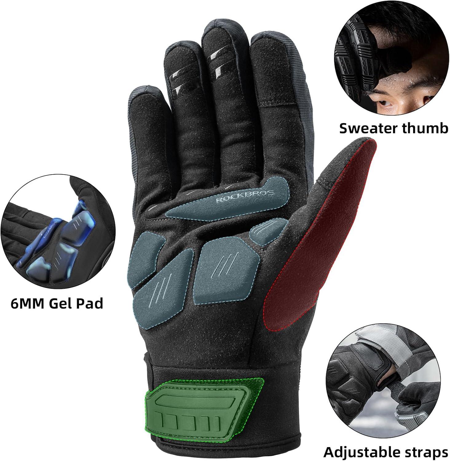 imageROCKBROS Motorcycle Gloves Mountain Bike Gloves Thermal Touchscreen for Men Women Full Finger Windproof with 6MM Gel Pad Palm Padding MTB Gloves for Dirt Bike Climbing RacingSkiingWork