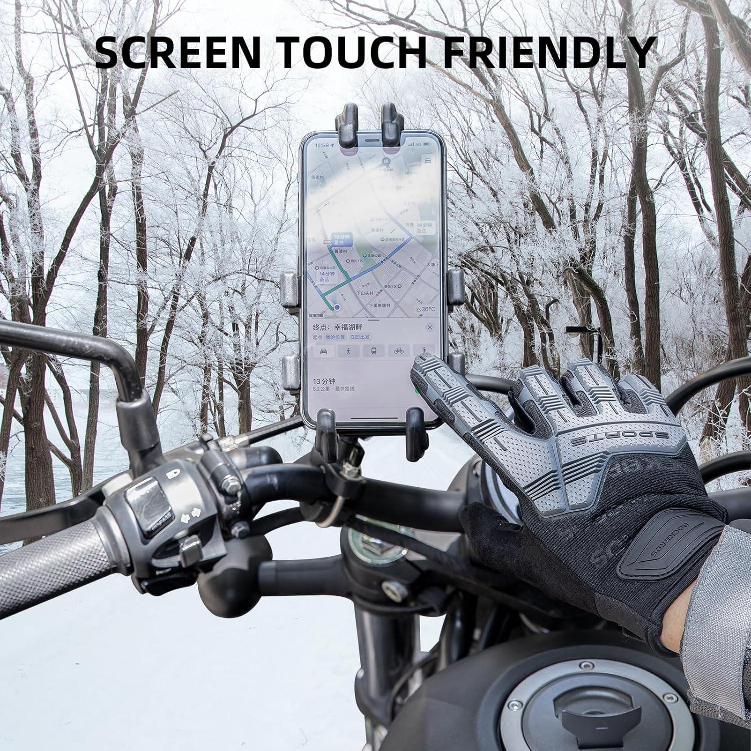 imageROCKBROS Motorcycle Gloves Mountain Bike Gloves Thermal Touchscreen for Men Women Full Finger Windproof with 6MM Gel Pad Palm Padding MTB Gloves for Dirt Bike Climbing RacingSkiingWork