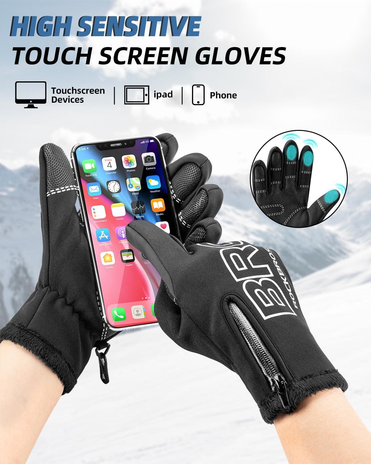 imageROCKBROS Winter Cycling Gloves for Men Women Water Resistant Touch Screen Gloves ShockAbsorbing Full Finger Biking Glove AntiSlip Motorcycle Mountain Bike Gloves for Fishing Driving Golfing
