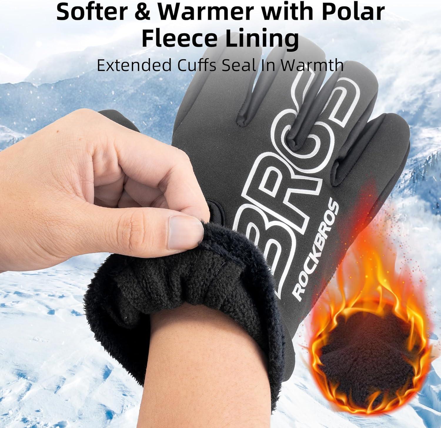 imageROCKBROS Winter Cycling Gloves for Men Women Water Resistant Touch Screen Gloves ShockAbsorbing Full Finger Biking Glove AntiSlip Motorcycle Mountain Bike Gloves for Fishing Driving Golfing