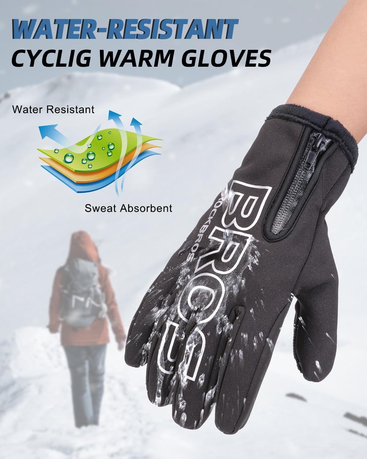 imageROCKBROS Winter Cycling Gloves for Men Women Water Resistant Touch Screen Gloves ShockAbsorbing Full Finger Biking Glove AntiSlip Motorcycle Mountain Bike Gloves for Fishing Driving Golfing