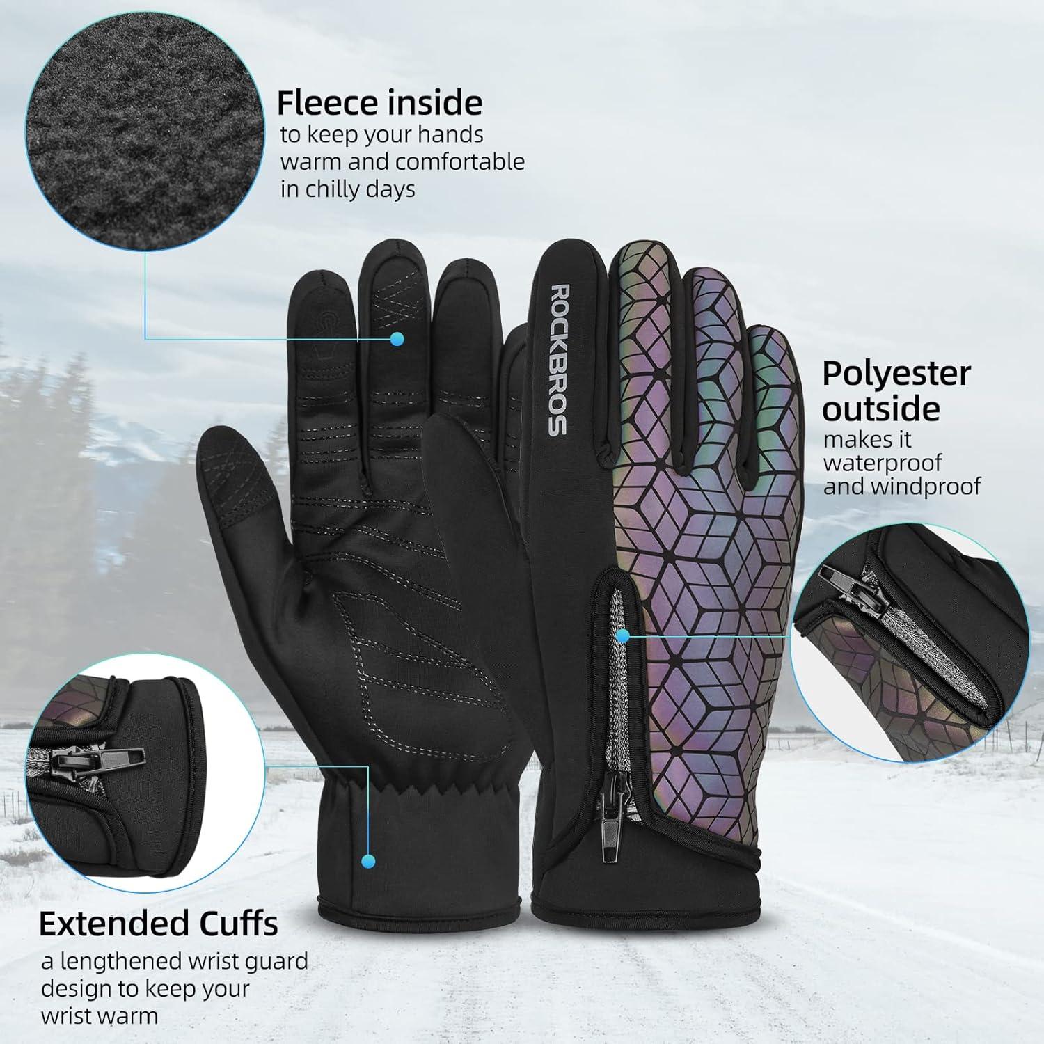 imageROCKBROS Winter Cycling Gloves for Men Women Winter Fleece Full Finger Bike Gloves Touch Screen Road Mountain Bicycle Glovesblack colorful