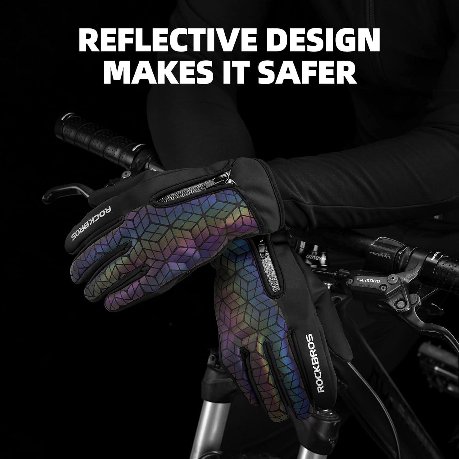 imageROCKBROS Winter Cycling Gloves for Men Women Winter Fleece Full Finger Bike Gloves Touch Screen Road Mountain Bicycle Glovesblack colorful