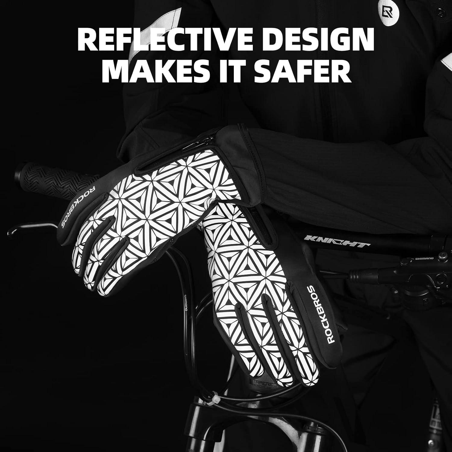 imageROCKBROS Winter Cycling Gloves for Men Women Winter Fleece Full Finger Bike Gloves Touch Screen Road Mountain Bicycle Glovesblack white