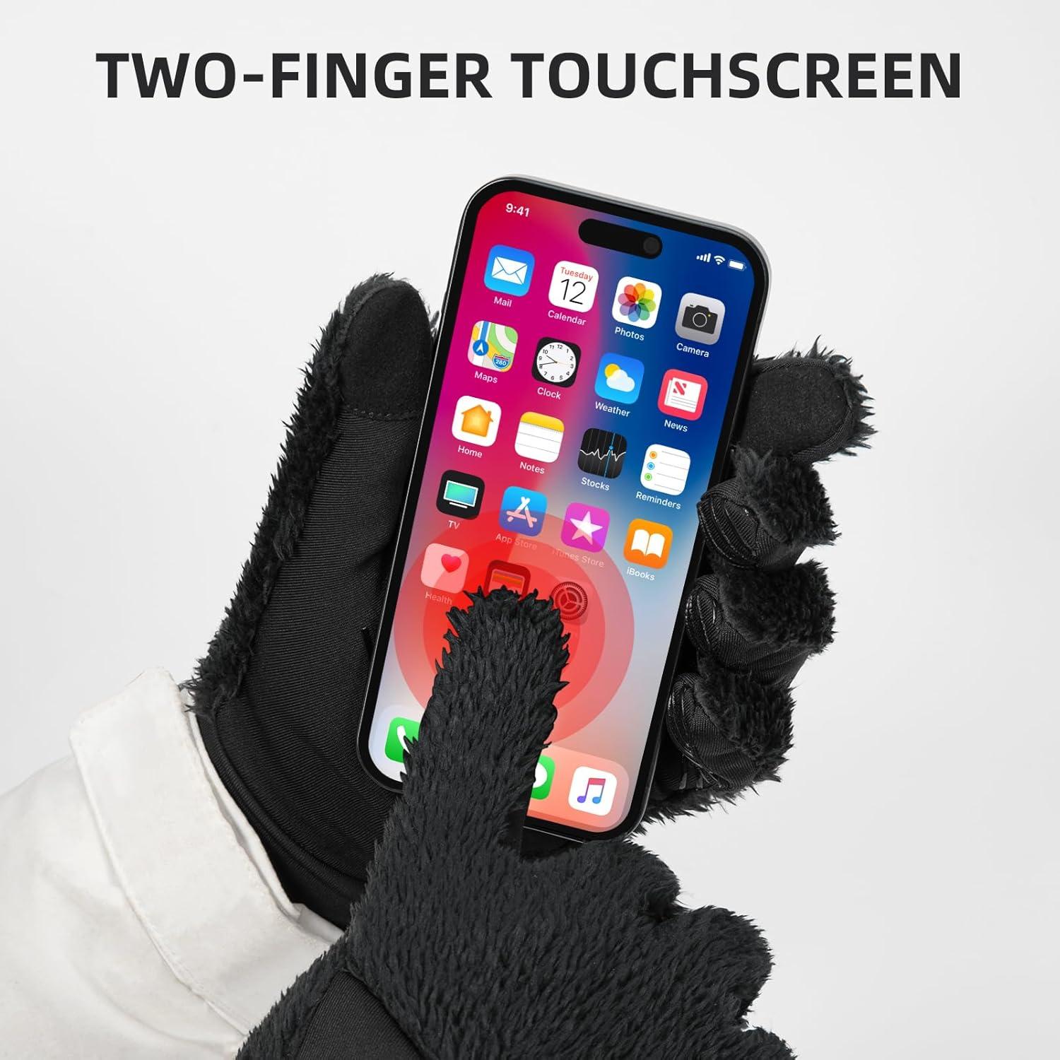 imageROCKBROS Winter Gloves Men Women Long Black Windproof Cycling Gloves Touch Screen Thermal Gloves for Running Driving Workblack