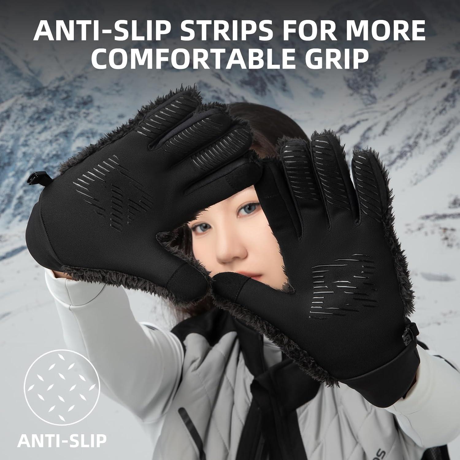 imageROCKBROS Winter Gloves Men Women Long Black Windproof Cycling Gloves Touch Screen Thermal Gloves for Running Driving Workblack