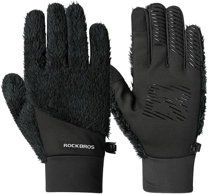 imageROCKBROS Winter Gloves Men Women Long Black Windproof Cycling Gloves Touch Screen Thermal Gloves for Running Driving Workblack