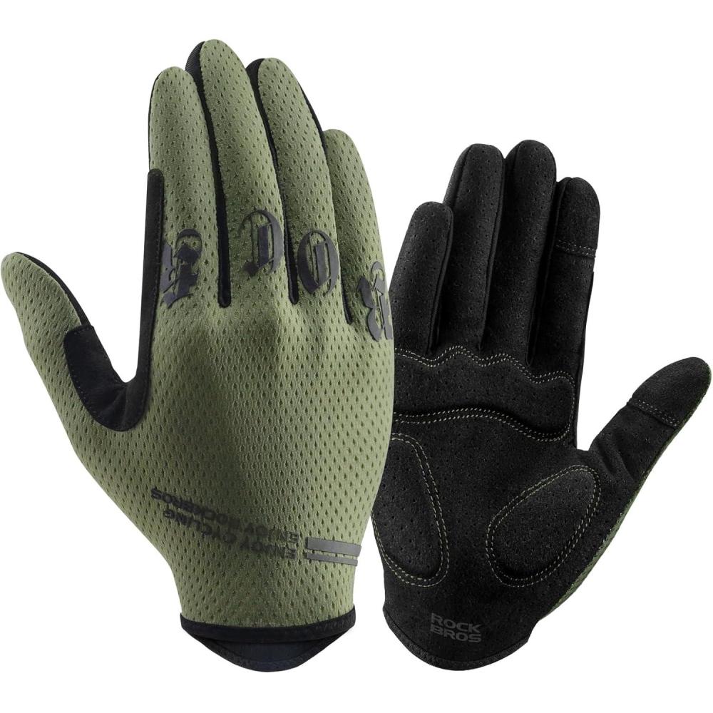imageROCKBROS Cycling Gloves for Men Breathable Touchscreen Mountain Bike GlovesBlack Green