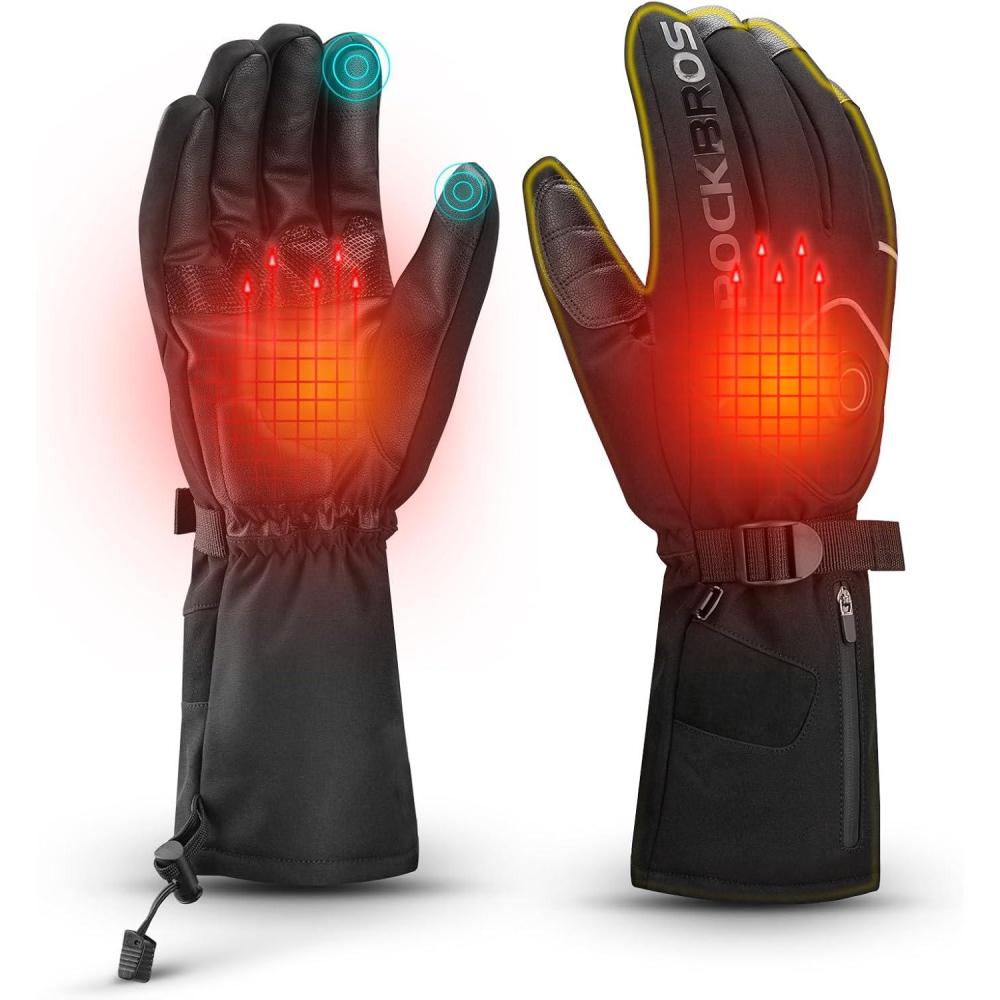 imageROCKBROS Heated Gloves for Men Women Rechargeable Battery Electric Heated Gloves Winter Heated Motorcycle Gloves Touchscreen for Cycling Skiing SnowboardingLarge